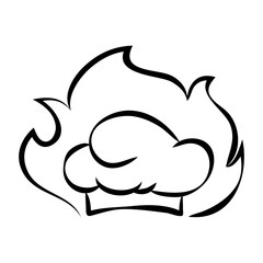 Hat chef with flame outline icon logo black