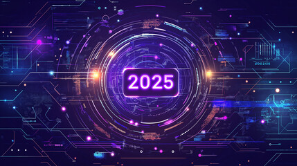 Obraz premium Futuristic technology elements AI with 2025 at the center