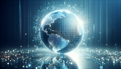 Digital globe made of plexus bright glowing lines. Detailed virtual planet earth. Technology structure of connected lines, dots and particles forming world. South america continent.