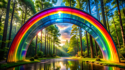 Obraz premium Rainbow Over Glass Forest Reflecting Light. Perfect for: Fantasy Festivals, Art Installations, Magical Forests