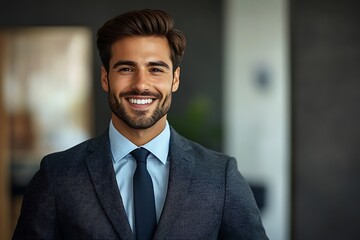 Naklejka premium Confident Businessman Smiling in Suit and Tie