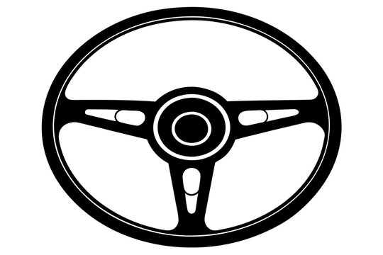 recommend clip art: Vintage car steering wheel | vector silhouette illustration on white background