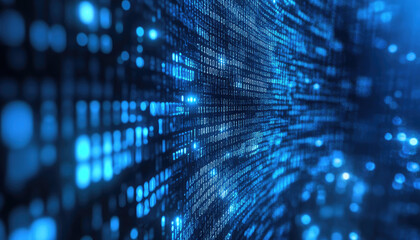 A mesmerizing display of glowing blue data streams flowing through an abstract digital grid, symbolizing complexity, connectivity, and the essence of modern technology.