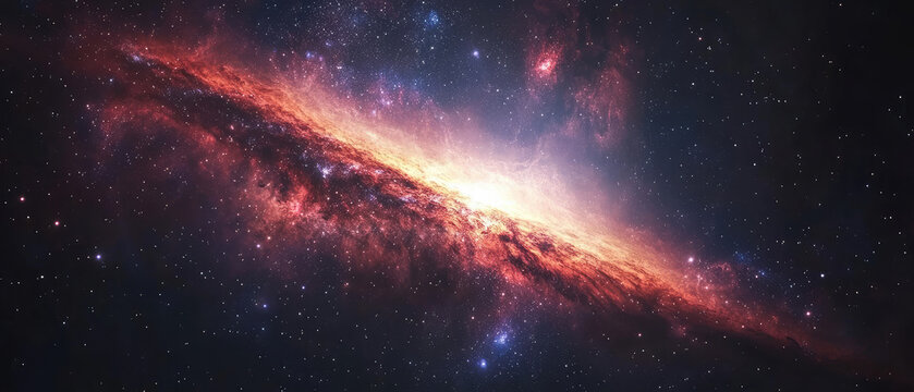Fototapeta A vivid display of an interstellar galaxy, bursting with radiant energy and light, illustrating the dynamic forces and beauty of the universe beyond our reach.