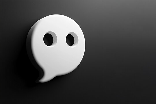 A ghost shaped speech bubble. Phishing attack, unwanted advertising, suspicious account activity, ghosting, screen time increase minimalist concept. Happy Halloween postcard