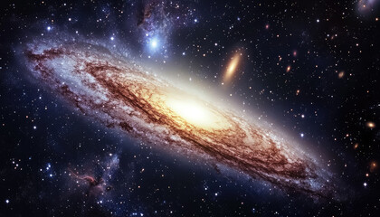 A mesmerizing spiral galaxy features a bright, glowing center with countless sparkling stars scattered throughout the infinite vastness of the universe.