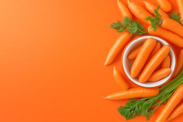 Freshly harvested carrots arranged with vibrant orange background for a healthy meal preparation