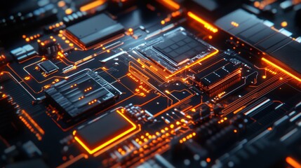 Obraz premium Processor Chip technology components circuit computer central CPU Integrated background banner wallpaper AI generated image