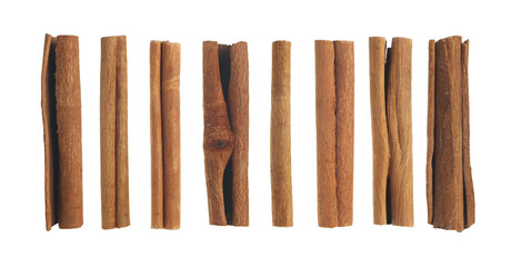 Set cinnamon sticks flying, isolated on white background, clipping