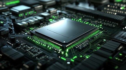 Fototapeta premium Processor Chip technology components circuit computer central CPU Integrated background banner wallpaper AI generated image