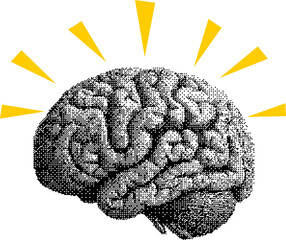 Brain bitmap collage element, Human brain bitmap illustration on transparent background, Idea brain bitmap y2k collage element Generative AI