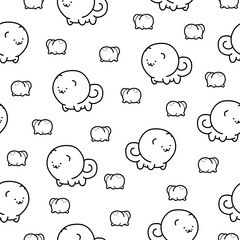 Cute kawaii pomeranian dog. Seamless pattern. Coloring Page. Cartoon character. Vector drawing. Design ornaments.