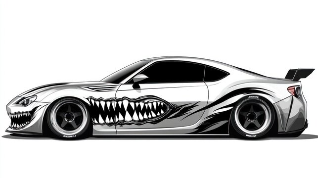 Car racing design with a cool monster mouth theme sticker striping motif background wallpaper AI generated image