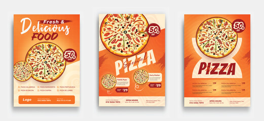 Fast food restaurant business marketing pizza menu flyer template design with fast food, fresh pizza, burger & pasta sale promotion flyer