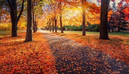 Naklejka premium beautiful autumn landscape colorful foliage in the park falling leaves natural background autumn season concept