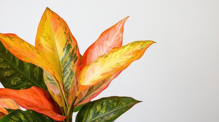 Fototapeta premium Modern plant with vivid, textured foliage and striking leaf shapes on a plain white background