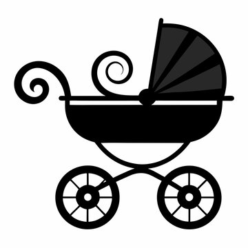 recommend clip art: Baby carriage silhouette vector illustration