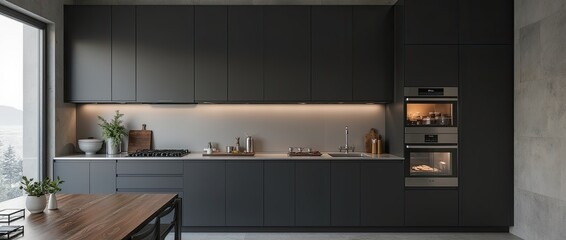 Fototapeta premium modern home kitchen in black color