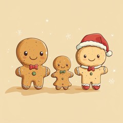 Three gingerbread men stand together on a beige background