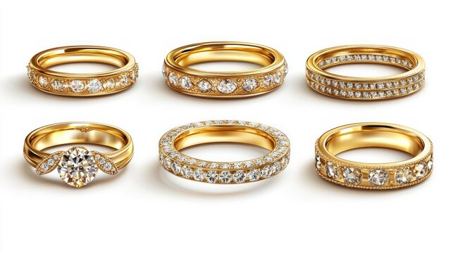 A collection of elegant gold and diamond rings, showcasing various designs for special occasions.