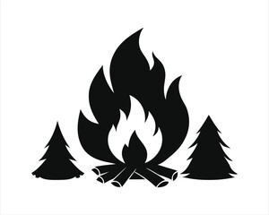 Black Silhouette of Campfire and Bonfire Vector - Outdoor Adventure and Camping Vector for Nature, Travel, and Survival Designs