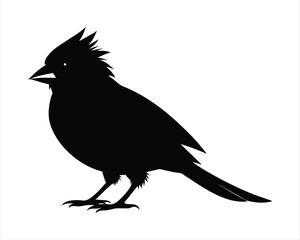 Black Silhouette of a Cardinal Bird - Elegant Wildlife Illustration for Nature Art, Birdwatching, and Eco-Friendly Designs