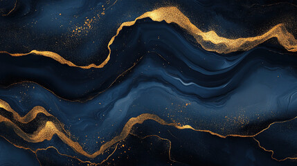 Luxurious abstraction in navy blue and gold tone