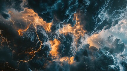 Fototapeta premium Satellite imagery of a thunderstorm with complex cloud structures and visible lightning, emphasizing its scale and intensity