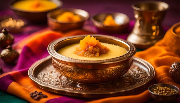 Rava kesari , Kesari bath , sheera or suji halwa Indian sweet food.mithai for Diwali ,pongal, dussehra ugadi Karnataka, Tamil Nadu , south Indian , North Indian, Sri Lanka Semolina pudding dessert
