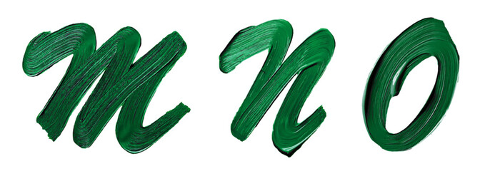 Set of letters with brushstroke effect of thick green paint in high quality vector illustration with option also without background