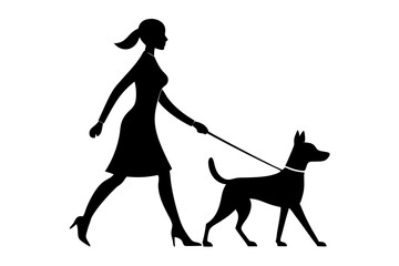 Woman with dog walking | vector silhouette illustration on white background