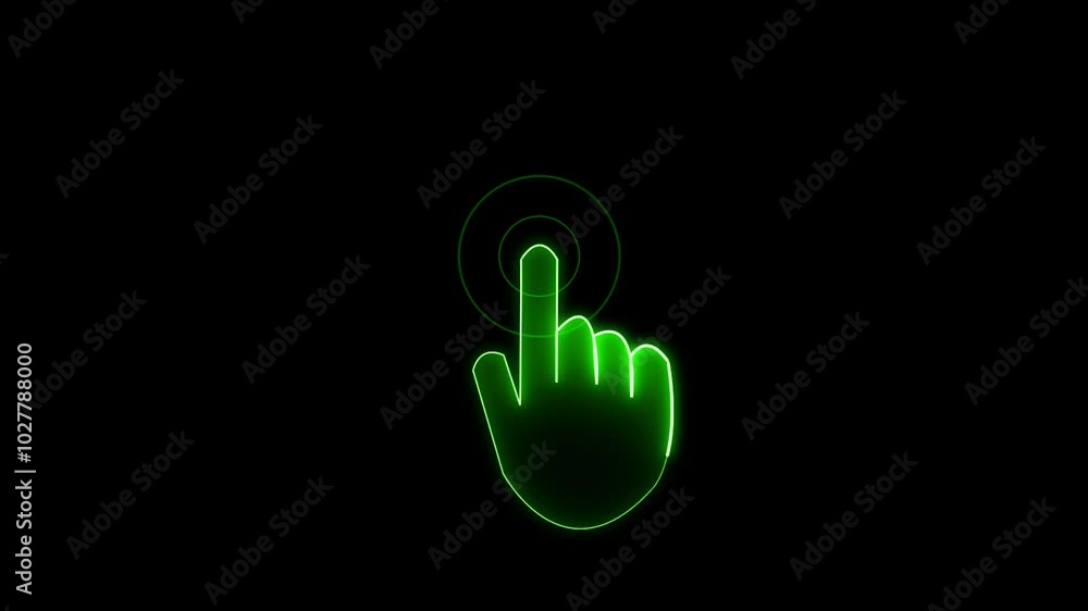 Poster flicker, finger radio waves neon click icon animation with optional luma matte. alpha luma matte inc