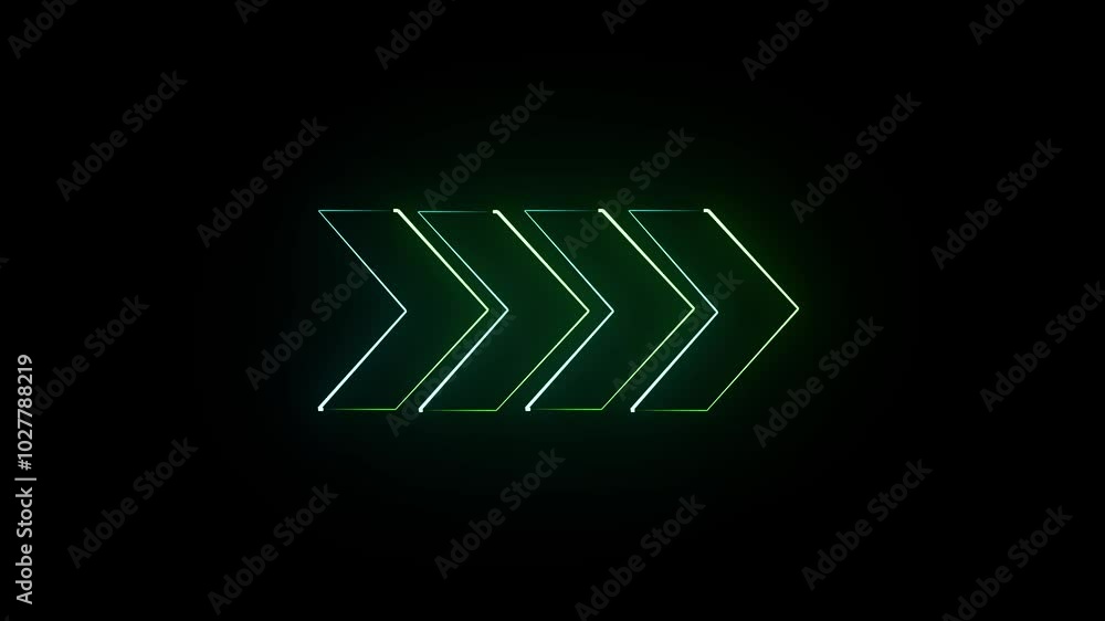 Poster glowing turquoise color neon light arrows sign. 3d rendering right arrow on black background. right 