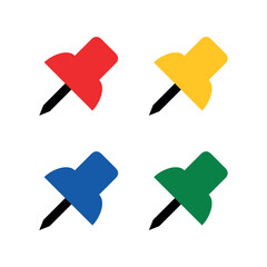 Power button icon (push pin). Pin information (thumbtack), task list pictogram. Stationery, office or information symbol. Announcement, plan or reminder attribute.