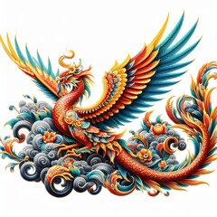 Fototapeta premium Golden phoenix on white background