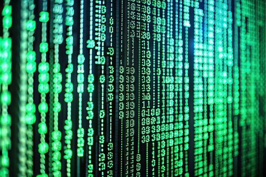 network, Matrix Effect Stock photo of a Linux terminal screen displaying the iconic green code cascading down across a black background creating a visually striking hacker aesthetic
