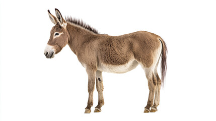 Fototapeta premium Brown Donkey Standing Isolated on White Background