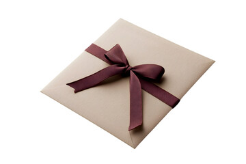 Gift envelope with a burgundy ribbon bow transparent background