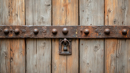 Rustic Wooden Door with Metal Hinge and Rivets