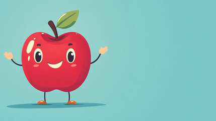 Cute Red Apple Cartoon Character with Copy Space    Smiling Fruit Illustration