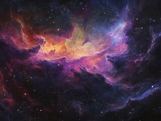 vast cosmic landscape featuring swirling galaxies, vibrant nebulae, and countless stars. rich colors and intricate details showcase the beauty and complexity of the universe.