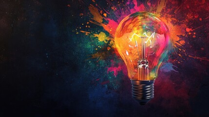 Artistic lightbulb design with a burst of colors and ample space for text