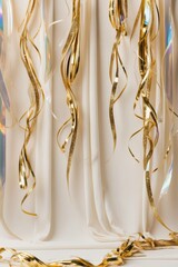 Glittering Gold Celebration Background with Streamers.