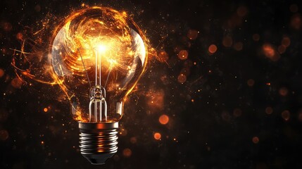 Artistic lightbulb with radiant, abstract designs and wide copy space for text