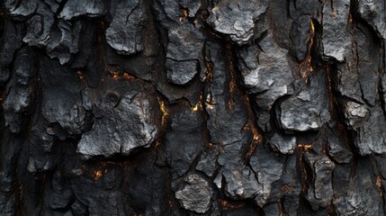 Close-up of a Burnt Tree Bark with Glowing Edges