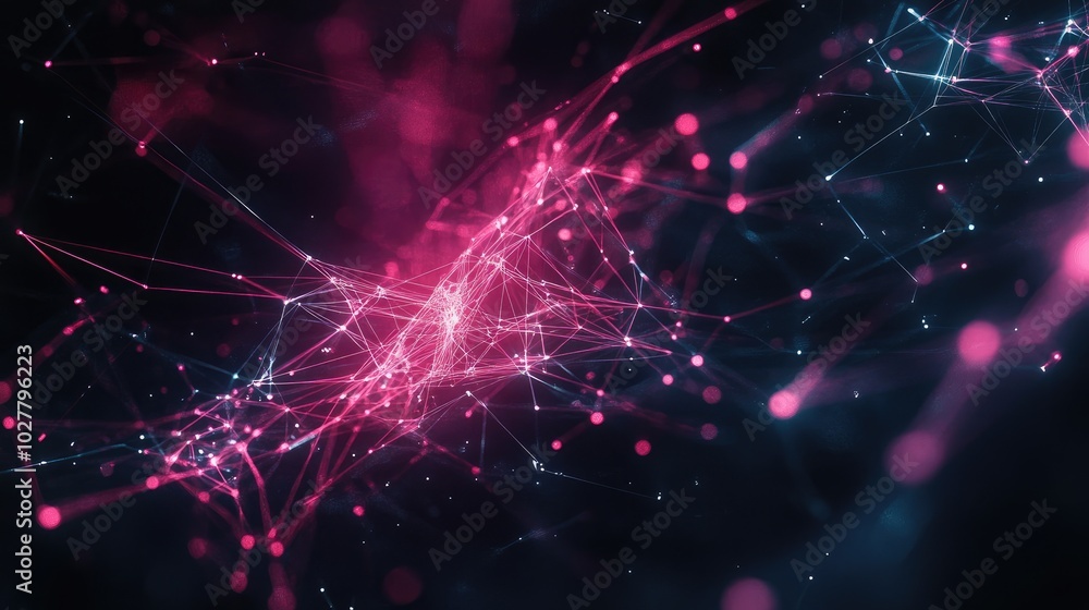 Poster complex abstract technology network with dynamic, glowing lines and nodes