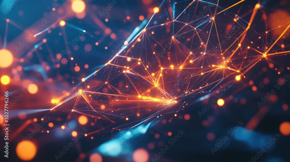 Poster complex abstract technology network with dynamic, glowing lines and nodes