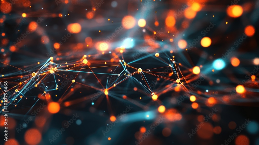 Poster complex abstract technology network with vibrant data streams and luminous connections