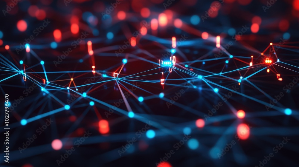 Poster complex abstract technology network with vibrant data streams and luminous connections