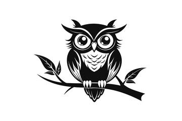 a silhouette line art of an owl with large eyes B.eps